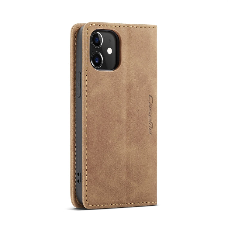 For iPhone 12 mini CaseMe-013 Multifunctional Retro Frosted Horizontal Flip Leather Case with Card Slot & Holder & Wallet(Brown)