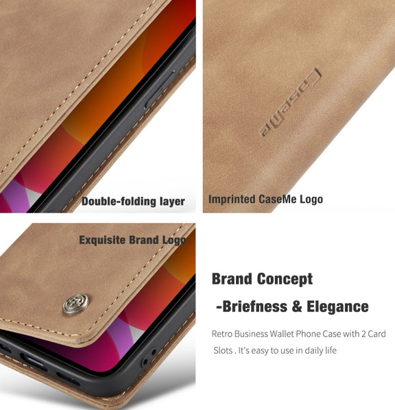 For iPhone 12 mini CaseMe-013 Multifunctional Retro Frosted Horizontal Flip Leather Case with Card Slot & Holder & Wallet(Brown)