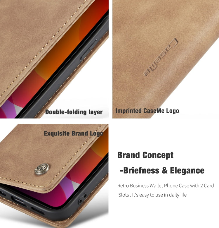 For iPhone 12 mini CaseMe-013 Multifunctional Retro Frosted Horizontal Flip Leather Case with Card Slot & Holder & Wallet(Brown)