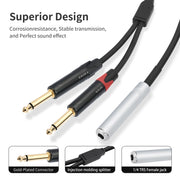 6.35mm 1/4 TRS Stereo Female to Dual Male Y-type Audio Cable, Length:50cm