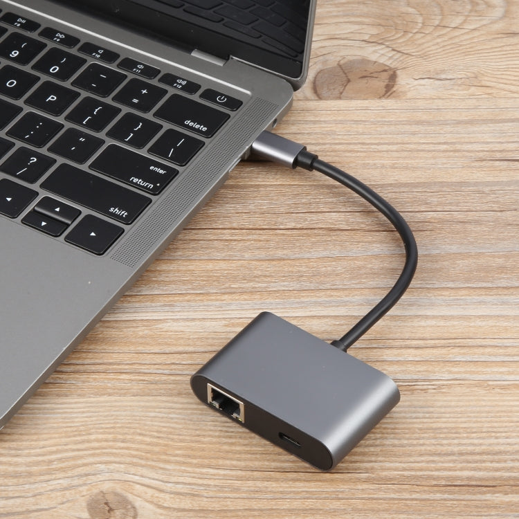 4 in 1 USB-C / Type-C 3.1 to RJ45, PD and USB x 2 Ethernet Adapter Cable(Grey)