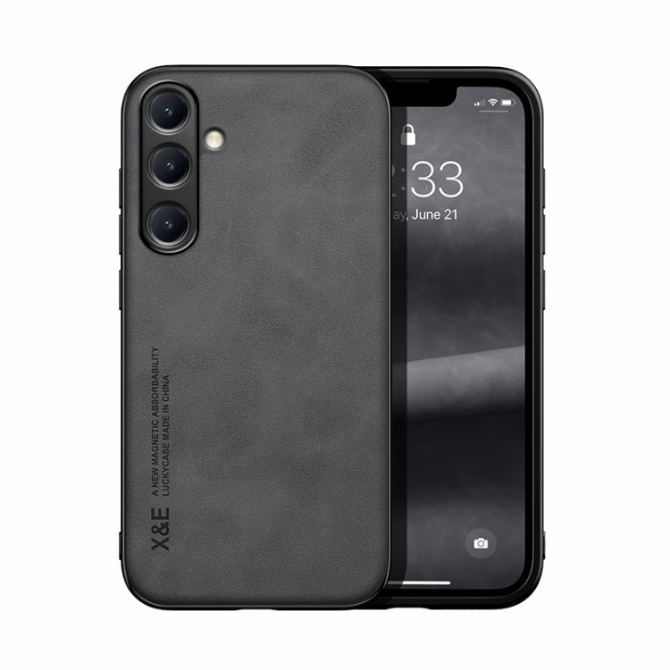 For Samsung Galaxy S25 5G Skin Feel Magnetic Leather Back Phone Case(Dark Grey)