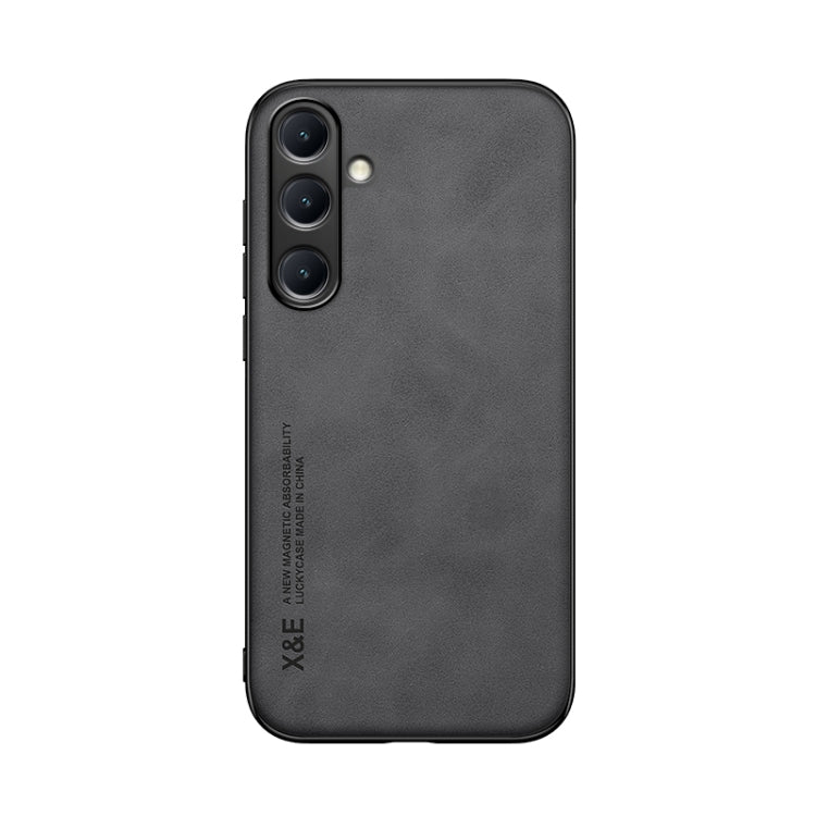 For Samsung Galaxy S25 5G Skin Feel Magnetic Leather Back Phone Case(Dark Grey)