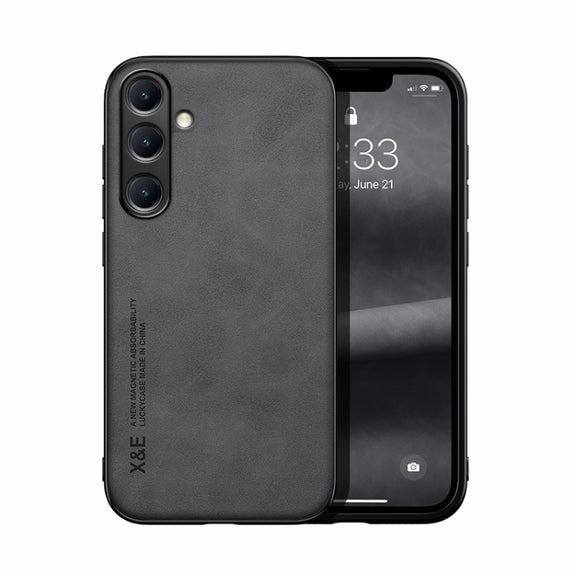 For Samsung Galaxy S25 5G Skin Feel Magnetic Leather Back Phone Case(Dark Grey)