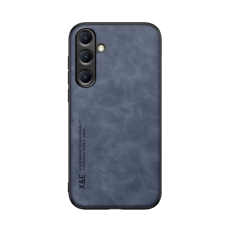 For Samsung Galaxy S25 5G Skin Feel Magnetic Leather Back Phone Case(Blue)