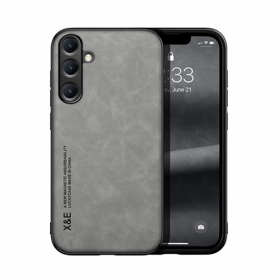 For Samsung Galaxy S25+ 5G Skin Feel Magnetic Leather Back Phone Case(Light Grey)