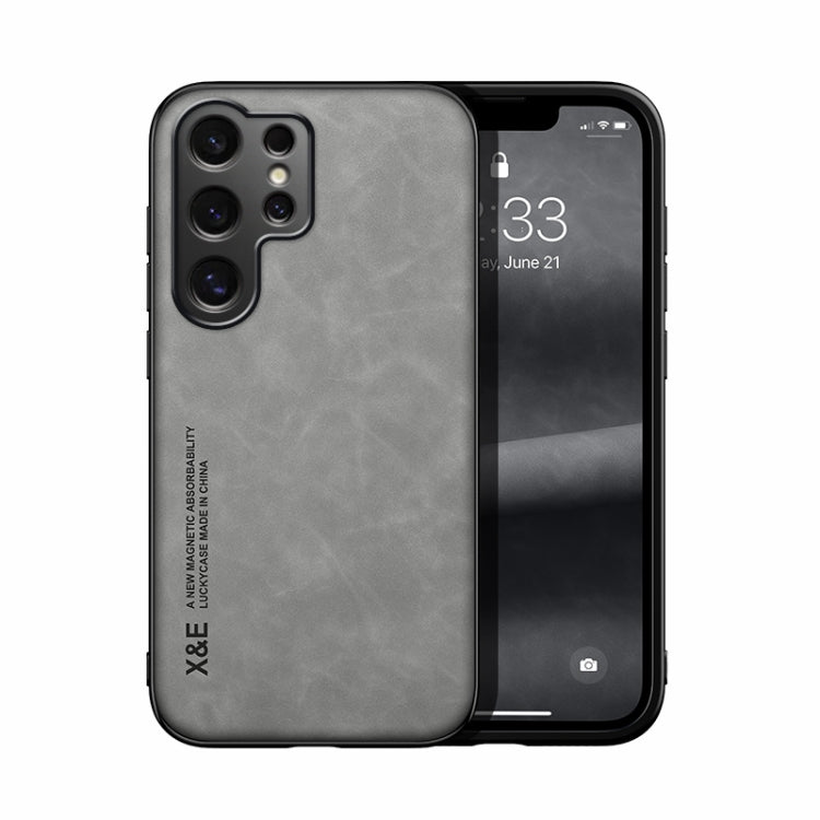 For Samsung Galaxy S25 Ultra 5G Skin Feel Magnetic Leather Back Phone Case(Light Grey)