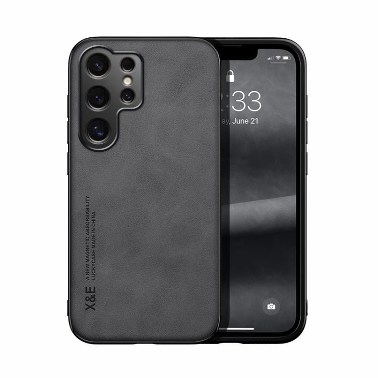 For Samsung Galaxy S25 Ultra 5G Skin Feel Magnetic Leather Back Phone Case(Dark Grey)