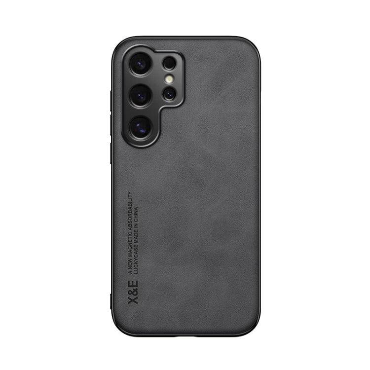 For Samsung Galaxy S25 Ultra 5G Skin Feel Magnetic Leather Back Phone Case(Dark Grey)