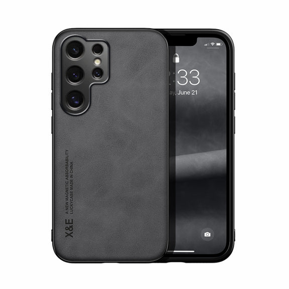 For Samsung Galaxy S25 Ultra 5G Skin Feel Magnetic Leather Back Phone Case(Dark Grey)
