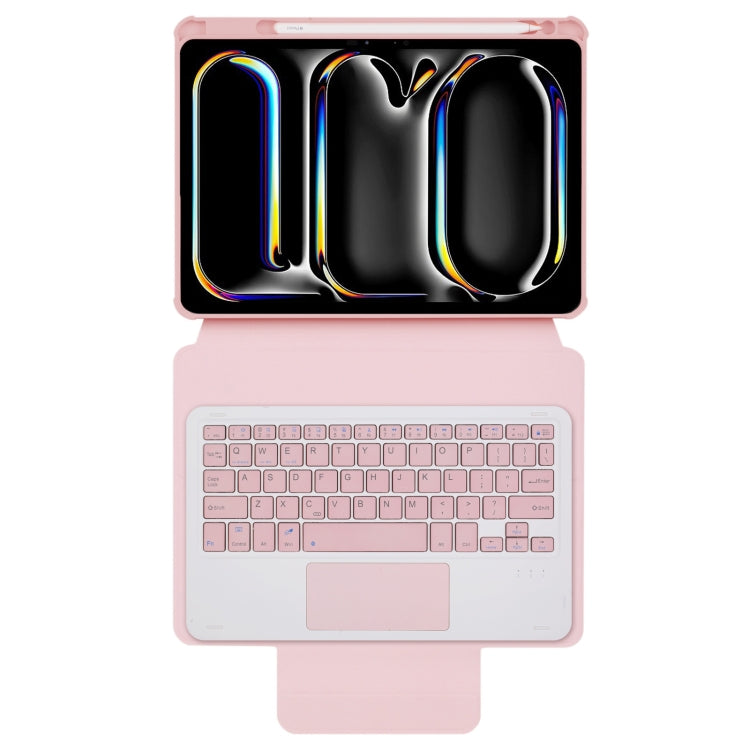 For iPad Pro 11 2024 L13-A 360 Rotation Acrylic Transparent Bluetooth Keyboard Leather Case With Touch Control(Pink)