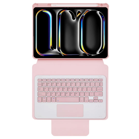 For iPad Pro 11 2024 L13-A 360 Rotation Acrylic Transparent Bluetooth Keyboard Leather Case With Touch Control(Pink)