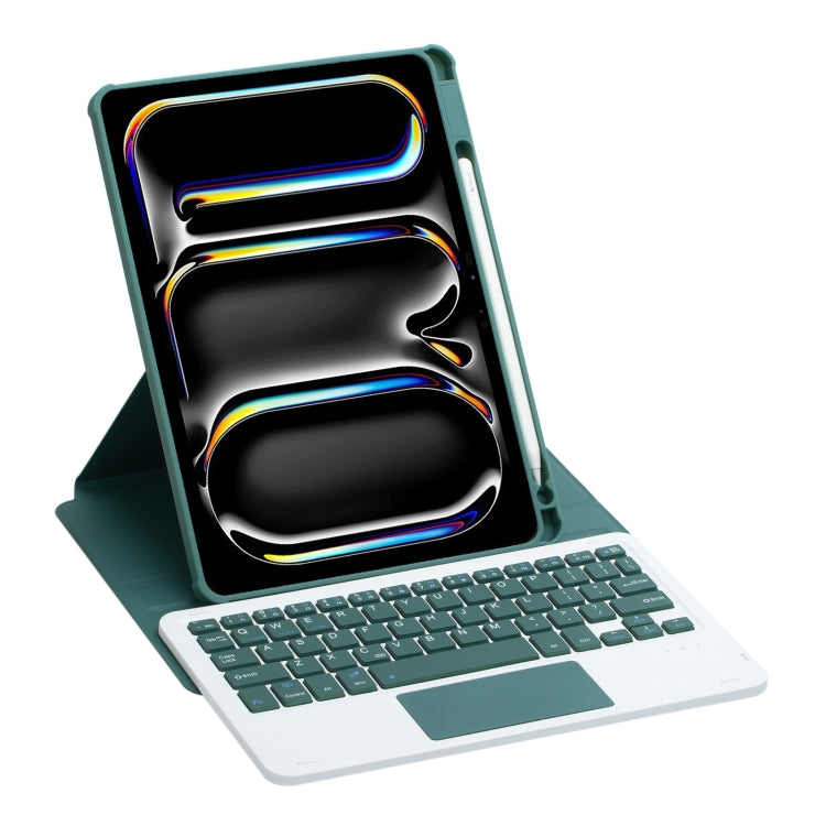 For iPad Pro 11 2024 L13-A 360 Rotation Acrylic Transparent Bluetooth Keyboard Leather Case With Touch Control(Green)