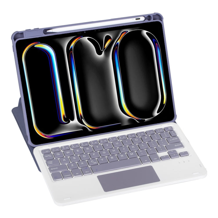 For iPad Pro 11 2024 L13-A 360 Rotation Acrylic Transparent Bluetooth Keyboard Leather Case With Touch Control(Purple)