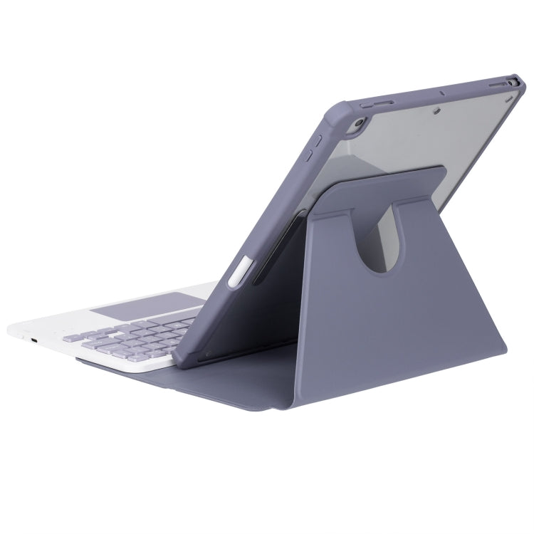 For iPad Pro 11 2024 L13-A 360 Rotation Acrylic Transparent Bluetooth Keyboard Leather Case With Touch Control(Purple)