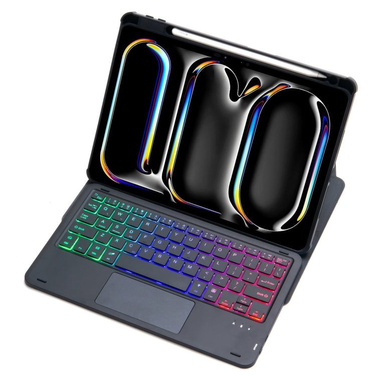 For iPad Pro 11 2024 L13-AS 360 Rotation Acrylic Transparent Bluetooth Keyboard Leather Case With Touch Control / Backlight(Black)