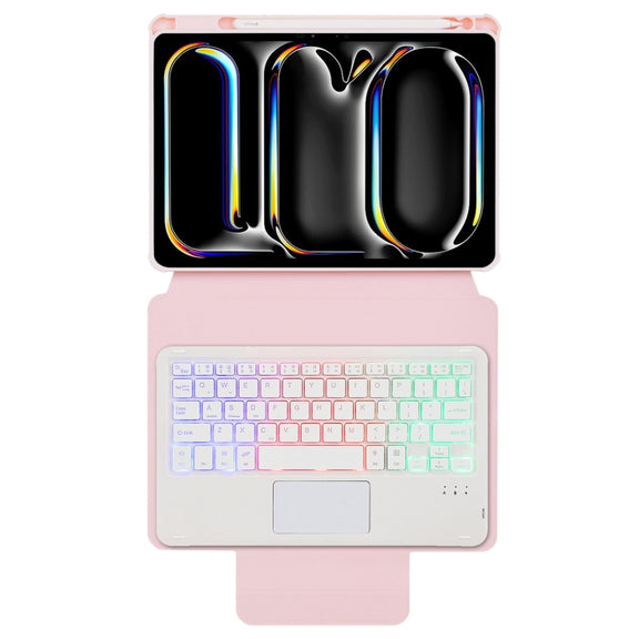 For iPad Pro 11 2024 L13-AS 360 Rotation Acrylic Transparent Bluetooth Keyboard Leather Case With Touch Control / Backlight(Pink)