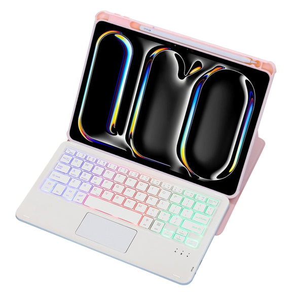 For iPad Pro 11 2024 L13-AS 360 Rotation Acrylic Transparent Bluetooth Keyboard Leather Case With Touch Control / Backlight(Pink)