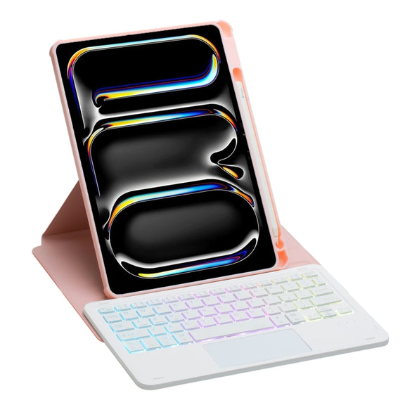 For iPad Pro 11 2024 L13-AS 360 Rotation Acrylic Transparent Bluetooth Keyboard Leather Case With Touch Control / Backlight(Pink)