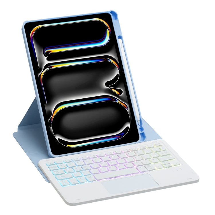 For iPad Pro 11 2024 L13-AS 360 Rotation Acrylic Transparent Bluetooth Keyboard Leather Case With Touch Control / Backlight(Blue)