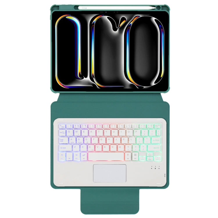 For iPad Pro 11 2024 L13-AS 360 Rotation Acrylic Transparent Bluetooth Keyboard Leather Case With Touch Control / Backlight(Green)