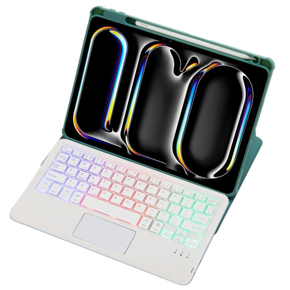 For iPad Pro 11 2024 L13-AS 360 Rotation Acrylic Transparent Bluetooth Keyboard Leather Case With Touch Control / Backlight(Green)