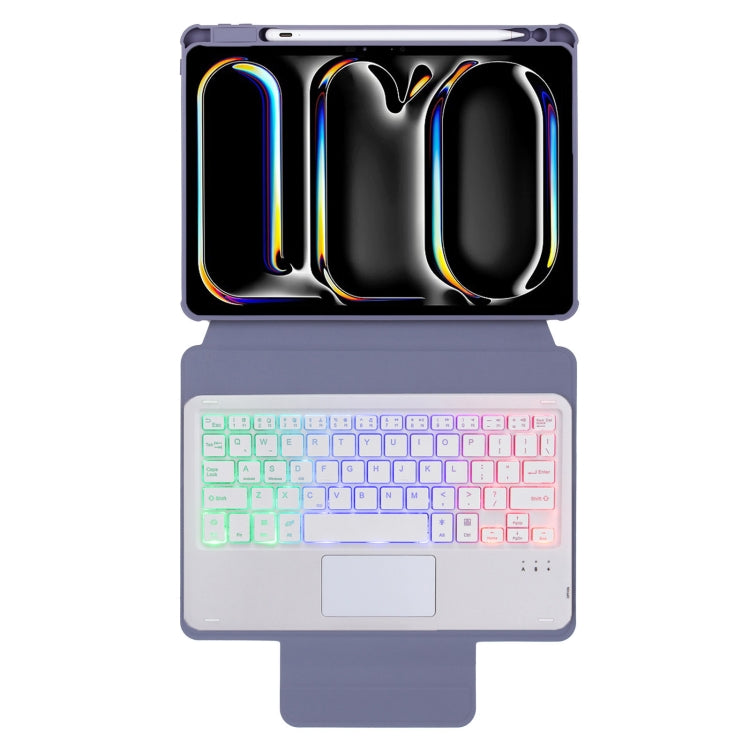 For iPad Pro 11 2024 L13-AS 360 Rotation Acrylic Transparent Bluetooth Keyboard Leather Case With Touch Control / Backlight(Purple)