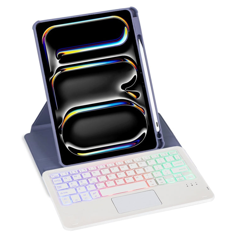 For iPad Pro 11 2024 L13-AS 360 Rotation Acrylic Transparent Bluetooth Keyboard Leather Case With Touch Control / Backlight(Purple)