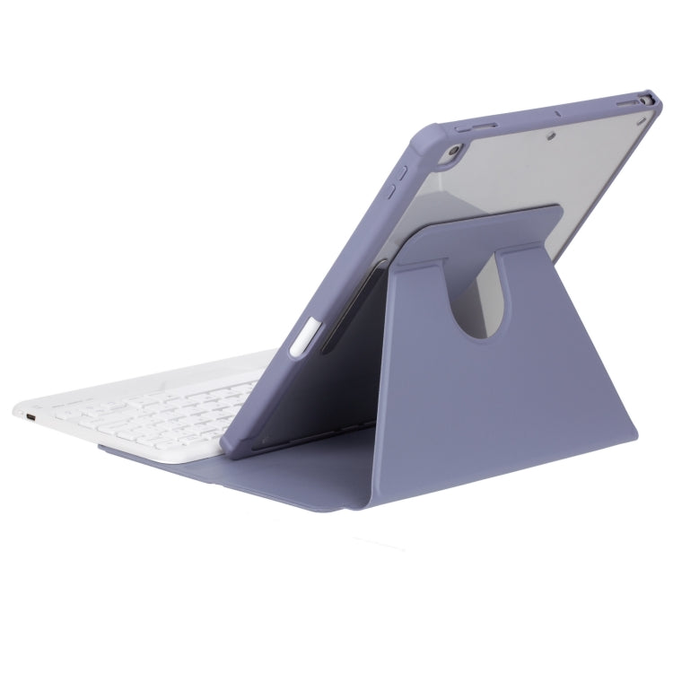 For iPad Pro 11 2024 L13-AS 360 Rotation Acrylic Transparent Bluetooth Keyboard Leather Case With Touch Control / Backlight(Purple)