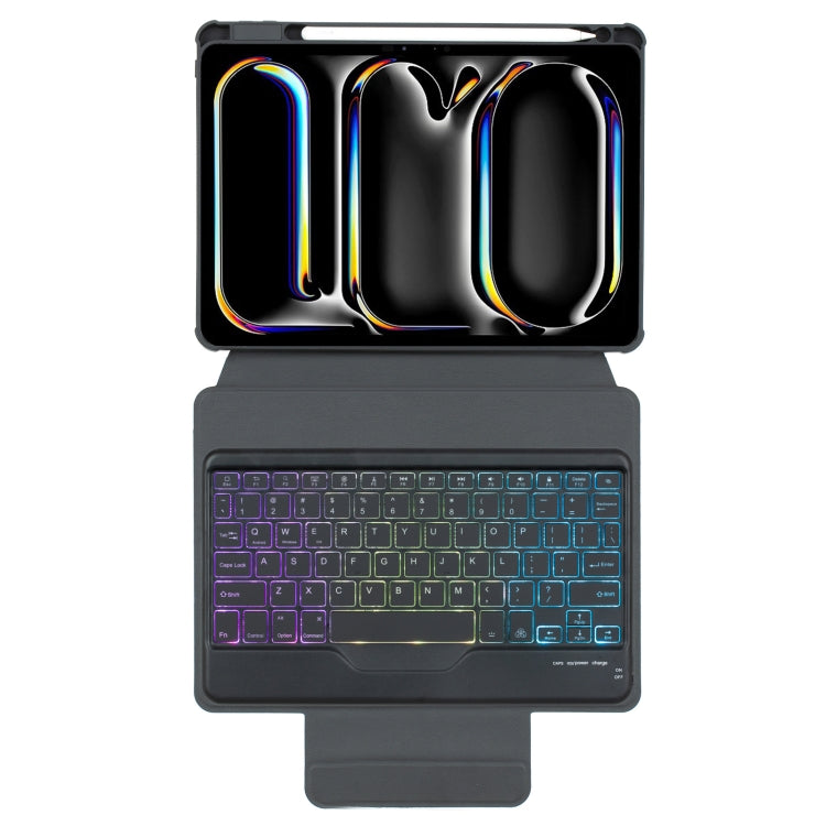 For iPad Pro 11 2024 L13-BS 360 Rotation Acrylic Transparent Bluetooth Keyboard Leather Case with Backlight(Black)