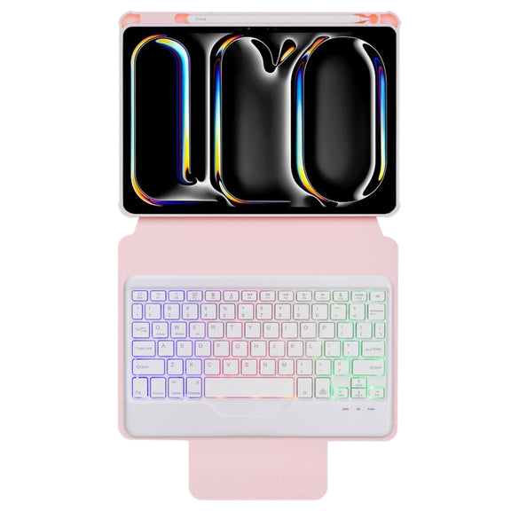 For iPad Pro 11 2024 L13-BS 360 Rotation Acrylic Transparent Bluetooth Keyboard Leather Case with Backlight(Pink)