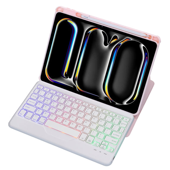 For iPad Pro 11 2024 L13-BS 360 Rotation Acrylic Transparent Bluetooth Keyboard Leather Case with Backlight(Pink)