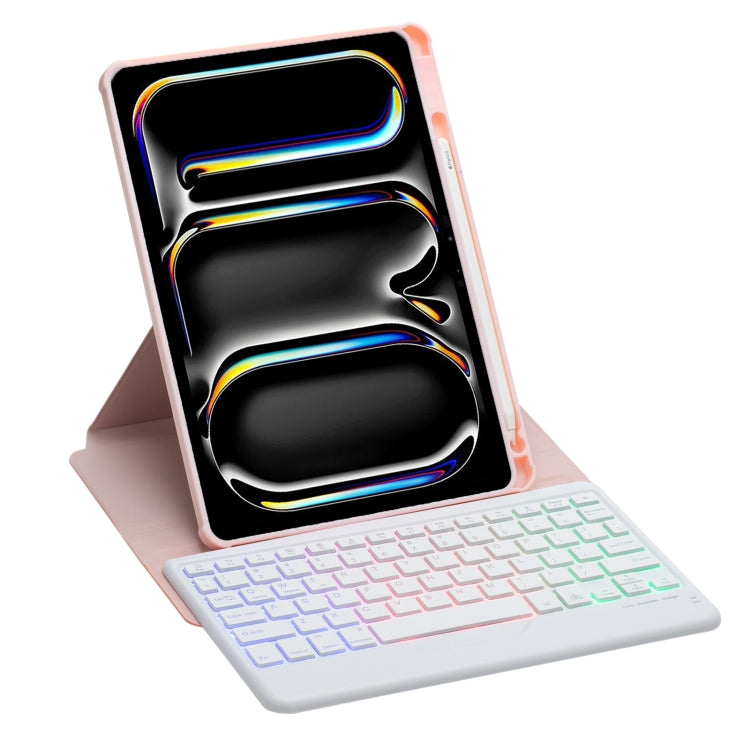 For iPad Pro 11 2024 L13-BS 360 Rotation Acrylic Transparent Bluetooth Keyboard Leather Case with Backlight(Pink)