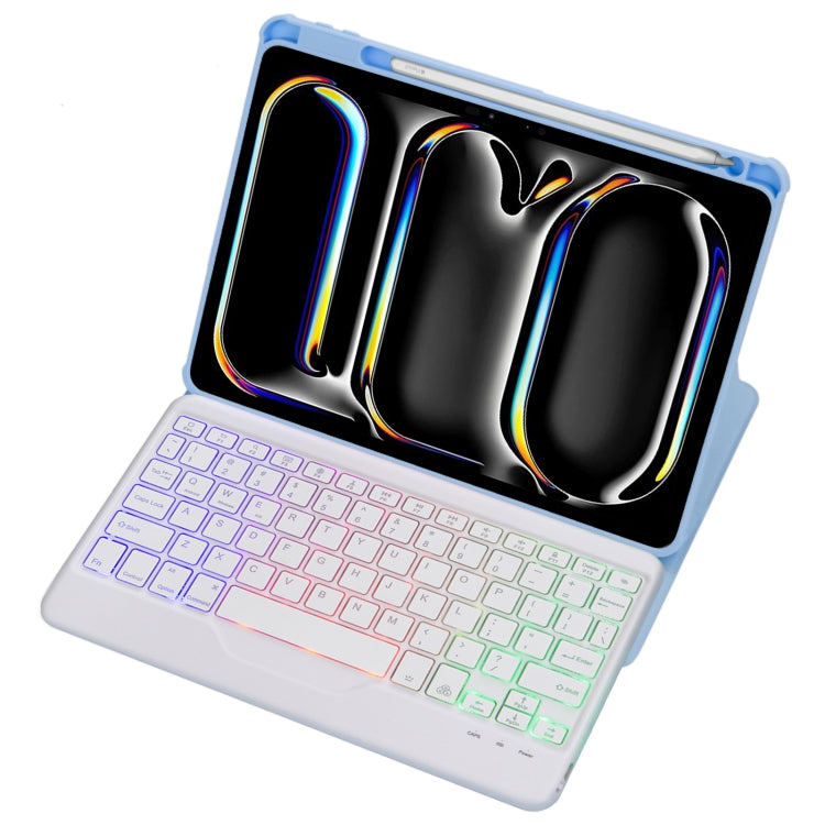 For iPad Pro 11 2024 L13-BS 360 Rotation Acrylic Transparent Bluetooth Keyboard Leather Case with Backlight(Blue)
