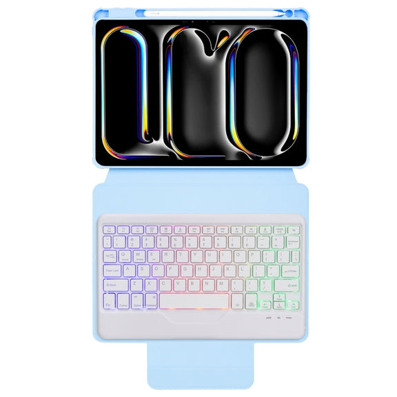 For iPad Pro 11 2024 L13-BS 360 Rotation Acrylic Transparent Bluetooth Keyboard Leather Case with Backlight(Blue)