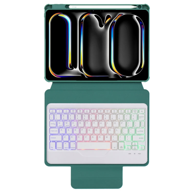 For iPad Pro 11 2024 L13-BS 360 Rotation Acrylic Transparent Bluetooth Keyboard Leather Case with Backlight(Green)
