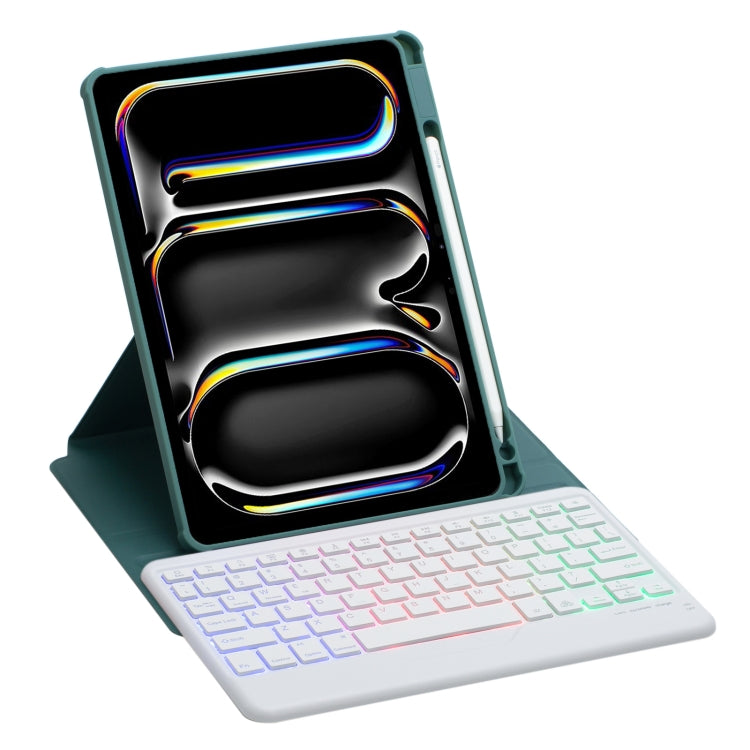 For iPad Pro 11 2024 L13-BS 360 Rotation Acrylic Transparent Bluetooth Keyboard Leather Case with Backlight(Green)