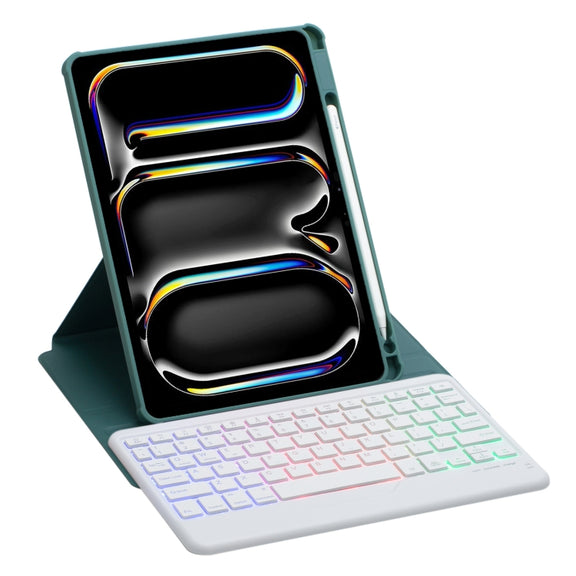 For iPad Pro 11 2024 L13-BS 360 Rotation Acrylic Transparent Bluetooth Keyboard Leather Case with Backlight(Green)