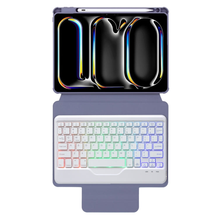 For iPad Pro 11 2024 L13-BS 360 Rotation Acrylic Transparent Bluetooth Keyboard Leather Case with Backlight(Purple)