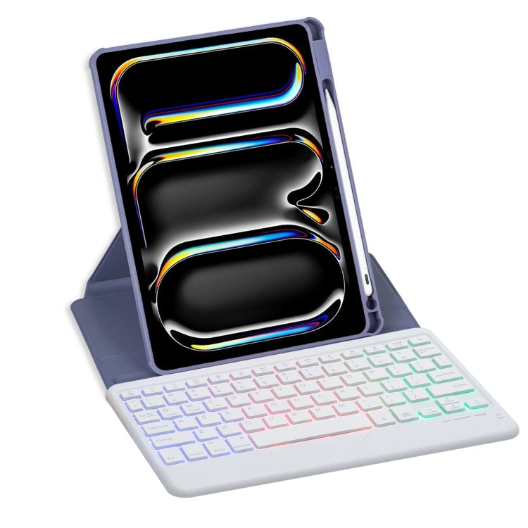 For iPad Pro 11 2024 L13-BS 360 Rotation Acrylic Transparent Bluetooth Keyboard Leather Case with Backlight(Purple)