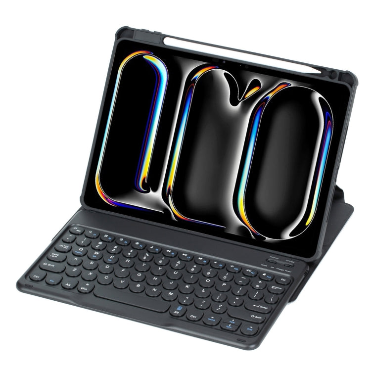 For iPad Pro 11 2024 YL13 360 Rotation Acrylic Transparent Round Keycap Bluetooth Keyboard Leather Case(Black)