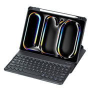 For iPad Pro 11 2024 YL13 360 Rotation Acrylic Transparent Round Keycap Bluetooth Keyboard Leather Case(Black)