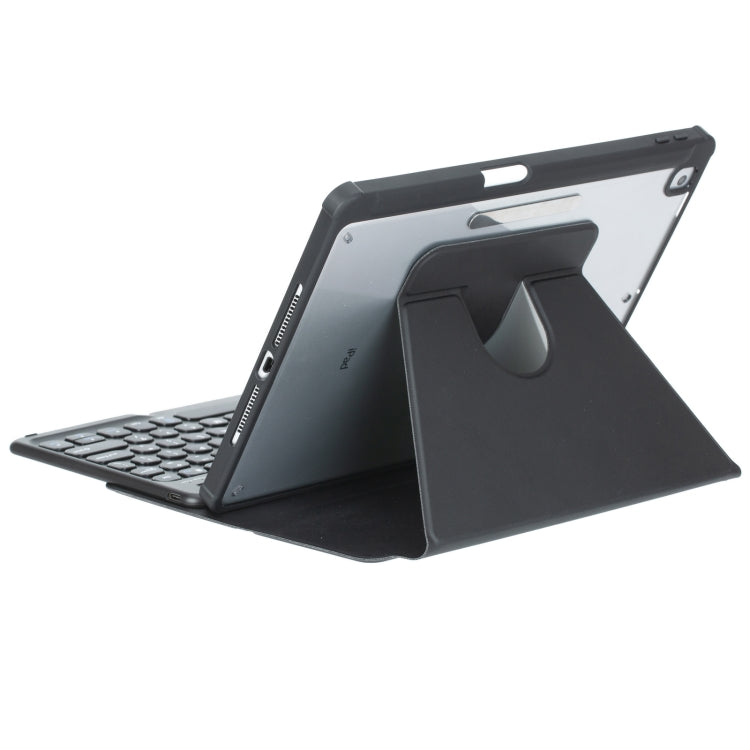 For iPad Pro 11 2024 YL13 360 Rotation Acrylic Transparent Round Keycap Bluetooth Keyboard Leather Case(Black)