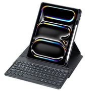 For iPad Pro 11 2024 YL13 360 Rotation Acrylic Transparent Round Keycap Bluetooth Keyboard Leather Case(Black)