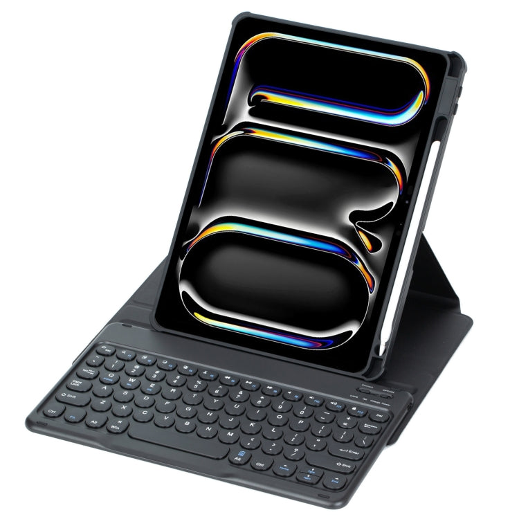 For iPad Pro 11 2024 YL13 360 Rotation Acrylic Transparent Round Keycap Bluetooth Keyboard Leather Case(Black)