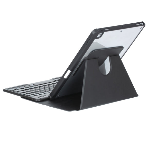 For iPad Pro 11 2024 YL13 360 Rotation Acrylic Transparent Round Keycap Bluetooth Keyboard Leather Case(Black)