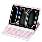 For iPad Pro 11 2024 YL13 360 Rotation Acrylic Transparent Round Keycap Bluetooth Keyboard Leather Case(Pink)