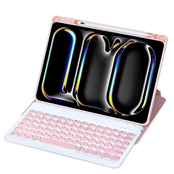 For iPad Pro 11 2024 YL13 360 Rotation Acrylic Transparent Round Keycap Bluetooth Keyboard Leather Case(Pink)
