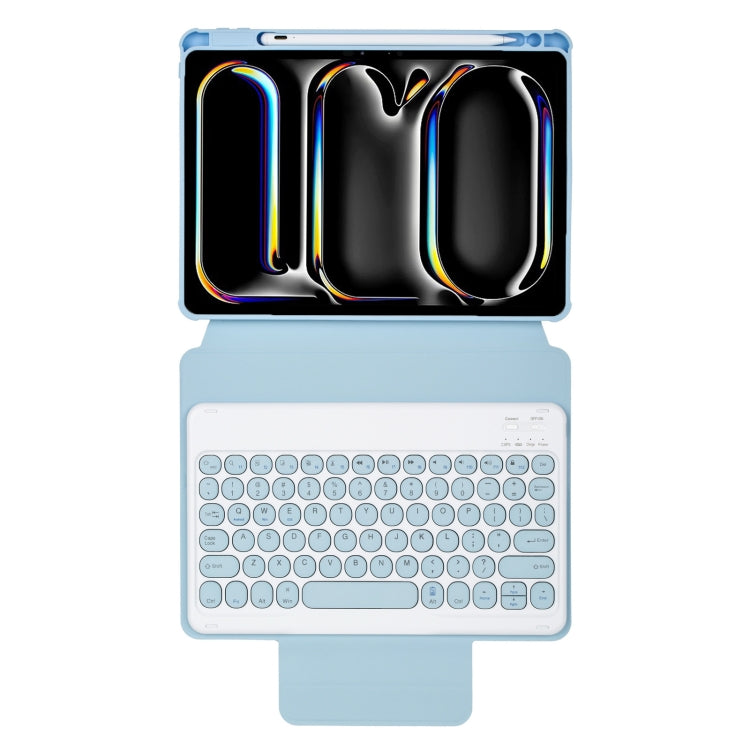 For iPad Pro 11 2024 YL13 360 Rotation Acrylic Transparent Round Keycap Bluetooth Keyboard Leather Case(Blue)