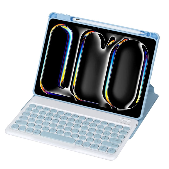 For iPad Pro 11 2024 YL13 360 Rotation Acrylic Transparent Round Keycap Bluetooth Keyboard Leather Case(Blue)